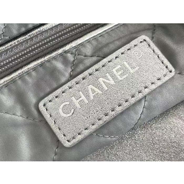 Chanel Women CC 22 Handbag Metallic Calfskin Silver-Tone Metal Silver
