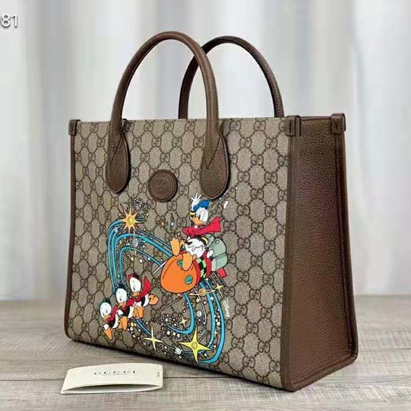 Gucci Unisex Disney x Gucci Donald Duck Tote Bag Beige GG Supreme Canvas