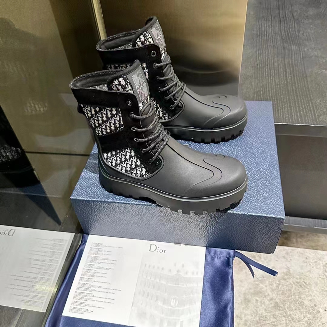 Dior Unisex CD Dior Garden Ankle Boot Beige Black Oblique Jacquard Black Rubber