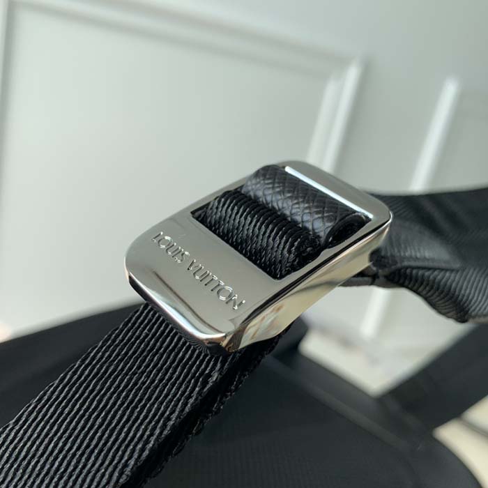 Louis Vuitton LV Unisex Adrian Backpack Black Taiga Cowhide Leather Textile Lining