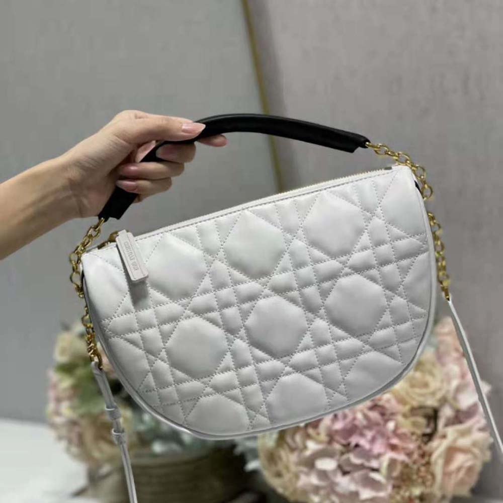 Dior Women Medium Dior Vibe Hobo Bag White Cannage Lambskin