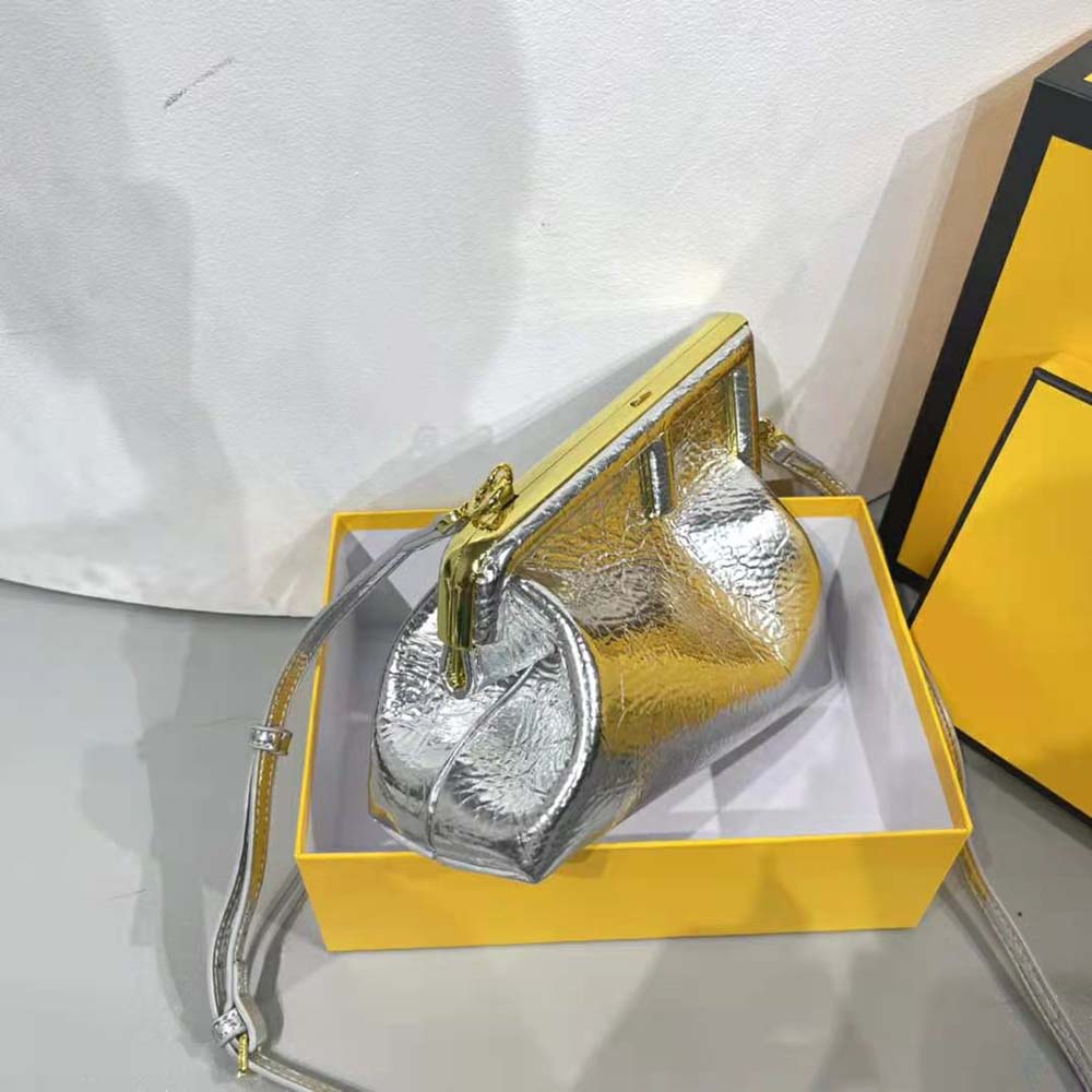 Fendi Women First Small Silver Laminated Leather Bag