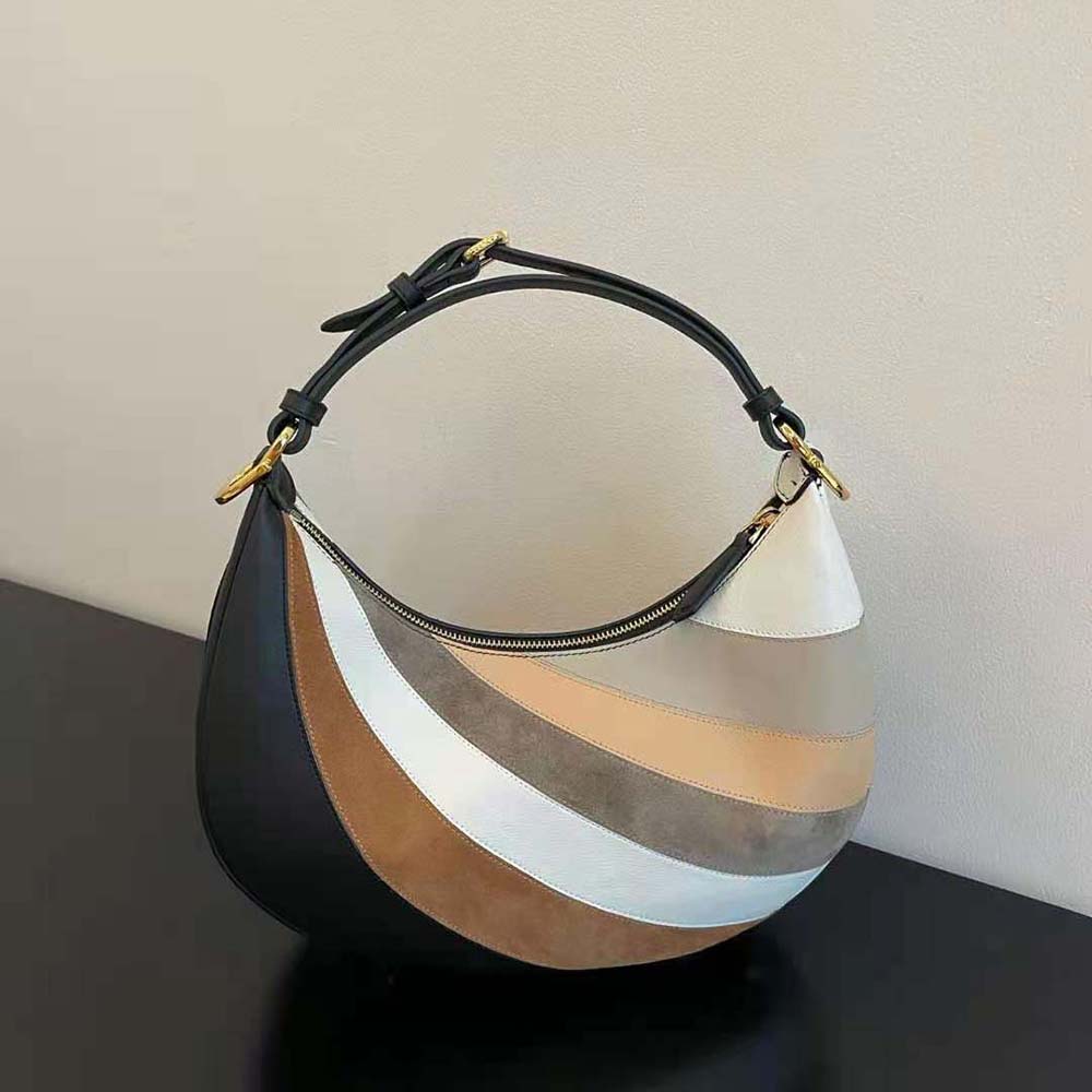 Fendi Women Fendigraphy Small Leather Bag with Beige and Brown Inlay