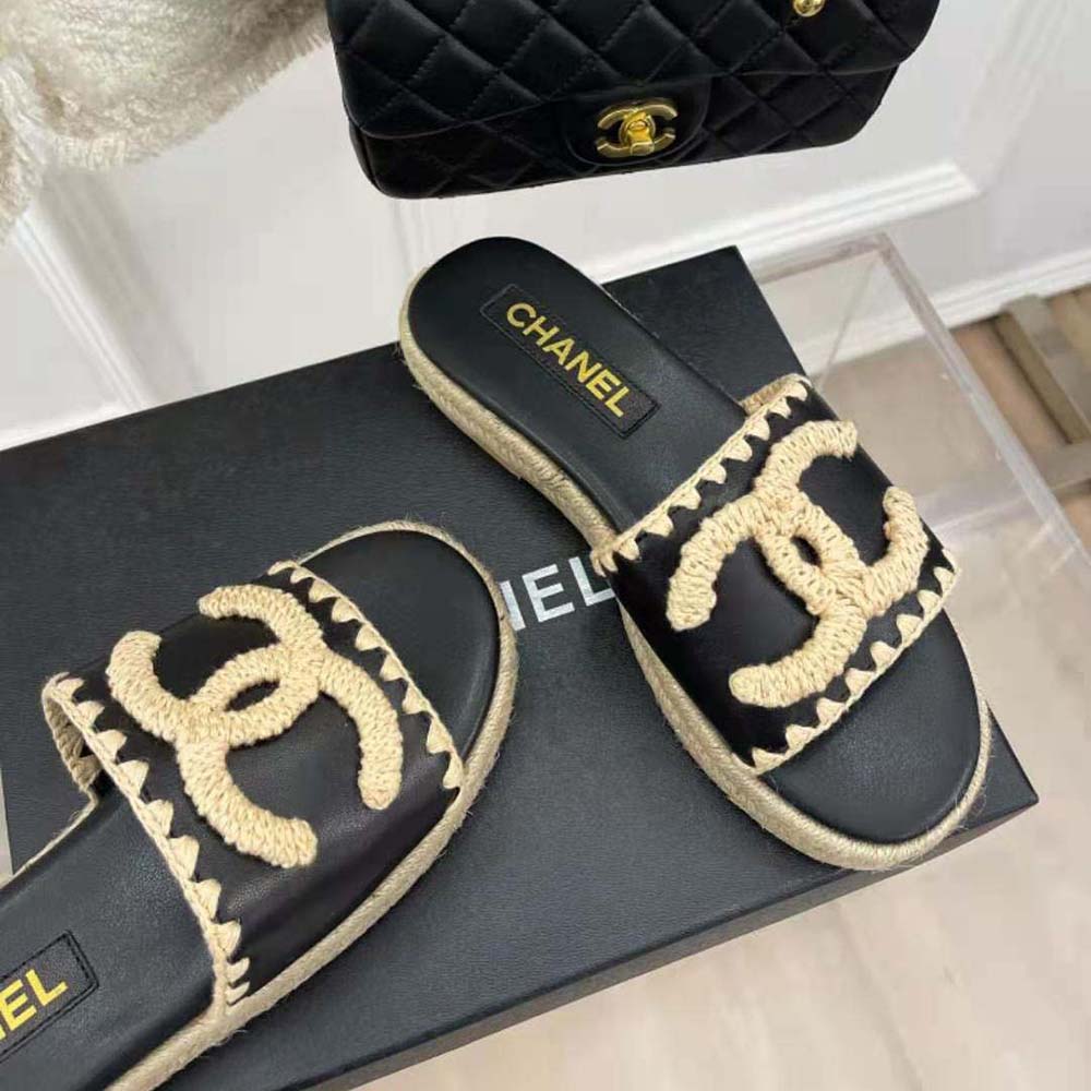 Chanel Women Mules Lambskin Beige & Black