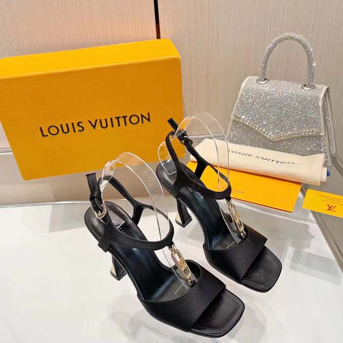Louis Vuitton Women LV Sparkle Sandal Black Calfskin Leather Outsole 9.5 CM Heel