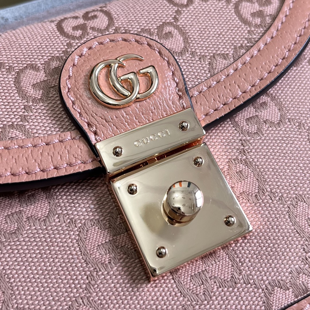 Gucci Women Dionysus GG Mini Shoulder Bag Pink Canvas Leather Padlock Closure