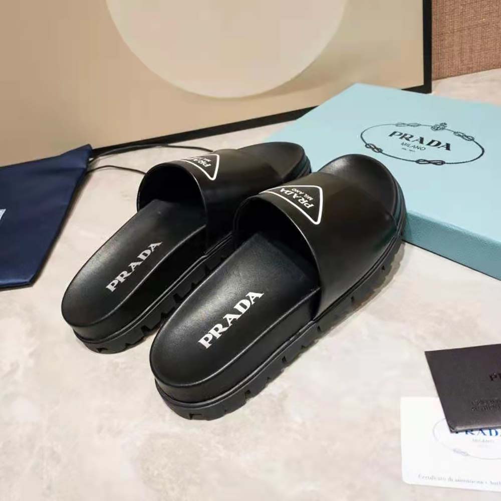 Prada Women Leather Slides in 20mm Heel-Black