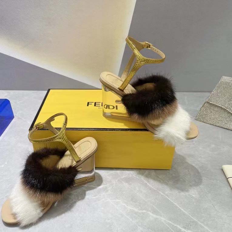 Fendi Women FF First White Mink High-Heeled Slingbacks 9.5 cm Heel