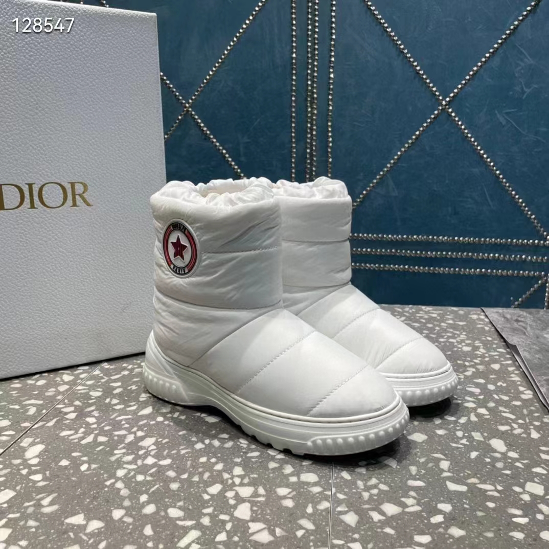 Dior Women Shoes CD Dior Frost Ankle Boot White Quilted Nylon Shearling