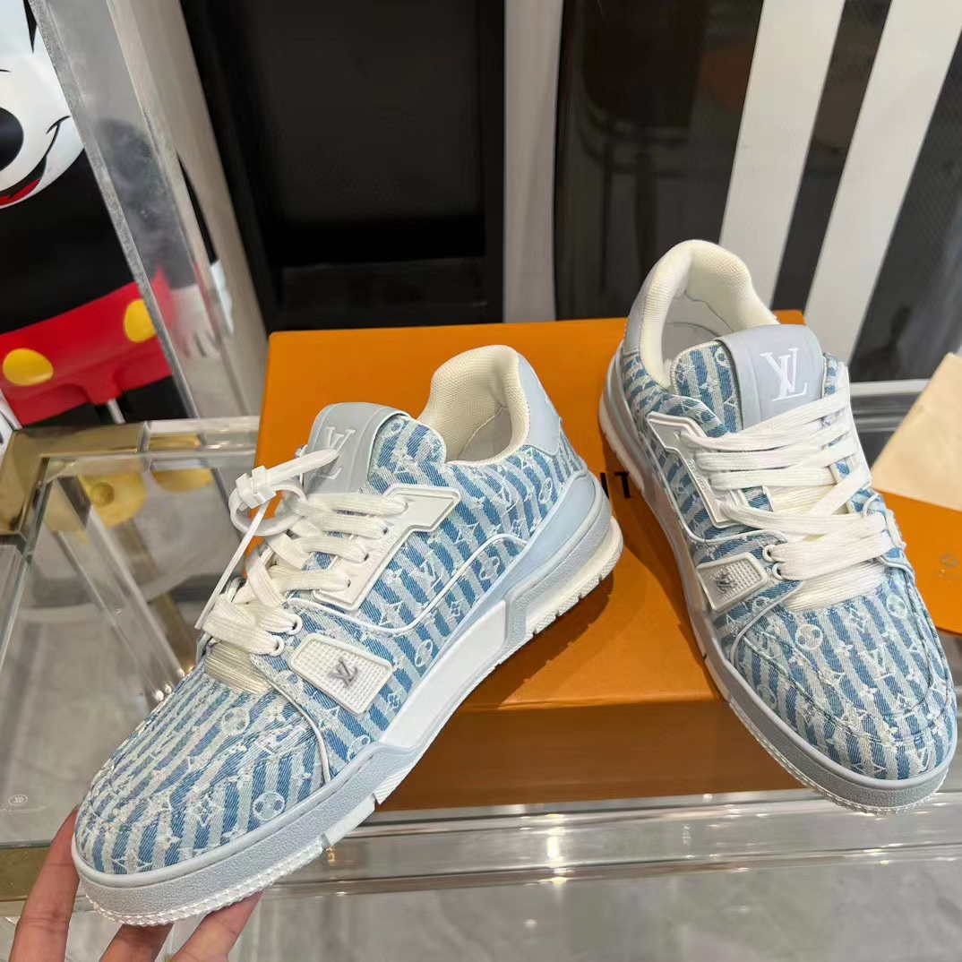 Louis Vuitton Unisex LV Trainer Sneaker Blue Monogram Denim Flowers Rubber LV Initials