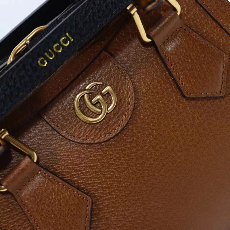 Gucci GG Women Diana Mini Tote Bag Cuir Brown Leather Double G