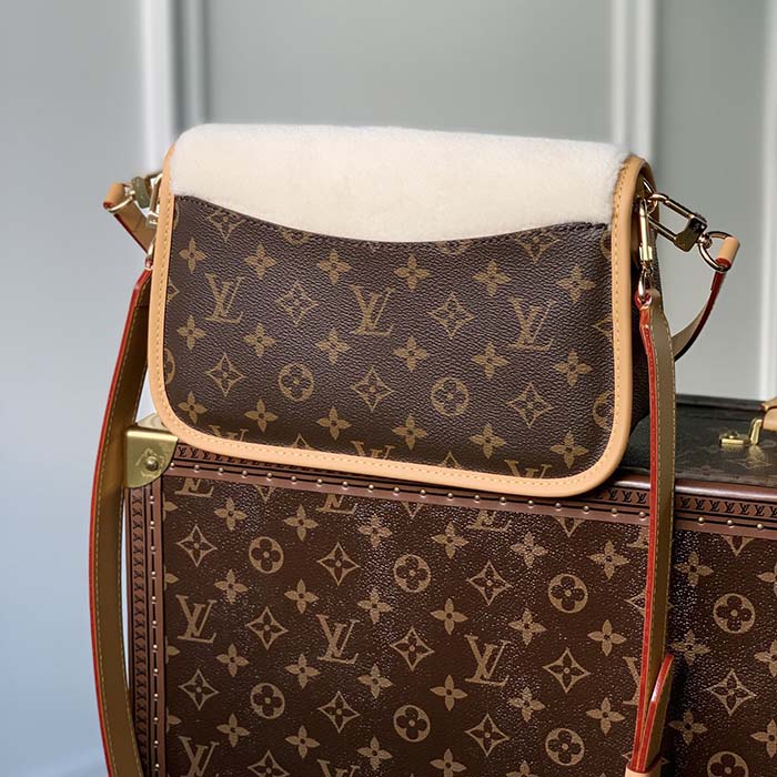 Louis Vuitton LV Women Diane Handbag Beige Brown Monogram Coated Canvas Shearling