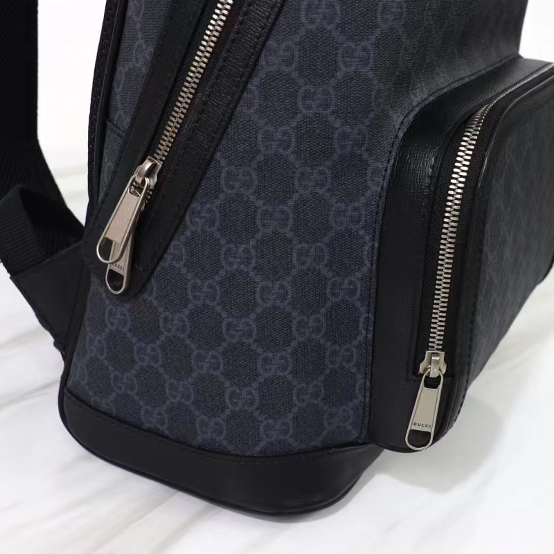 Gucci Unisex Backpack Interlocking G Black GG Supreme Canvas Leather Top Handle