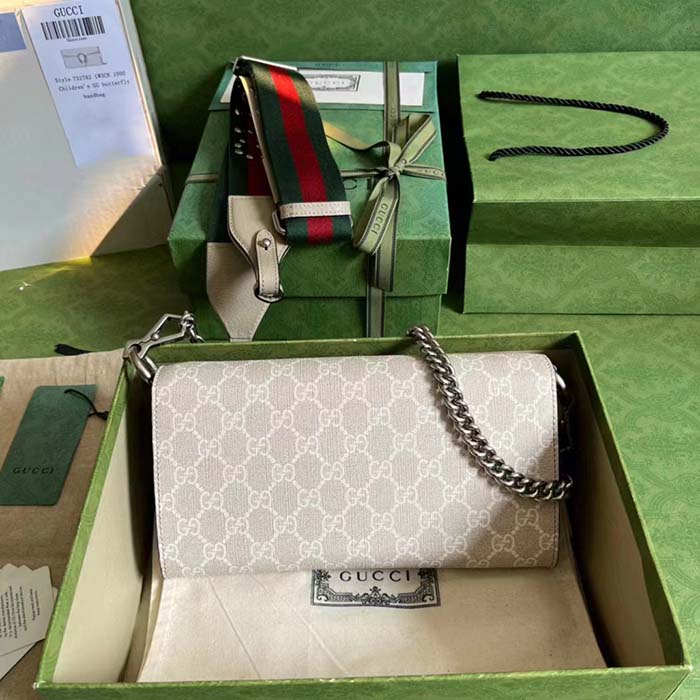 Gucci Women Dionysus Small Shoulder Bag Beige White GG Supreme Canvas