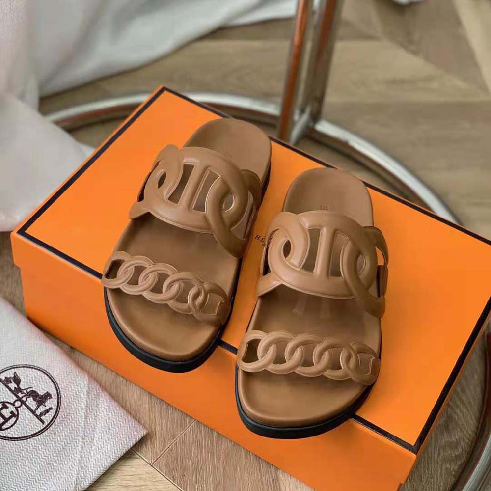 Hermes Women Extra Sandal in Nappa Leather-Brown