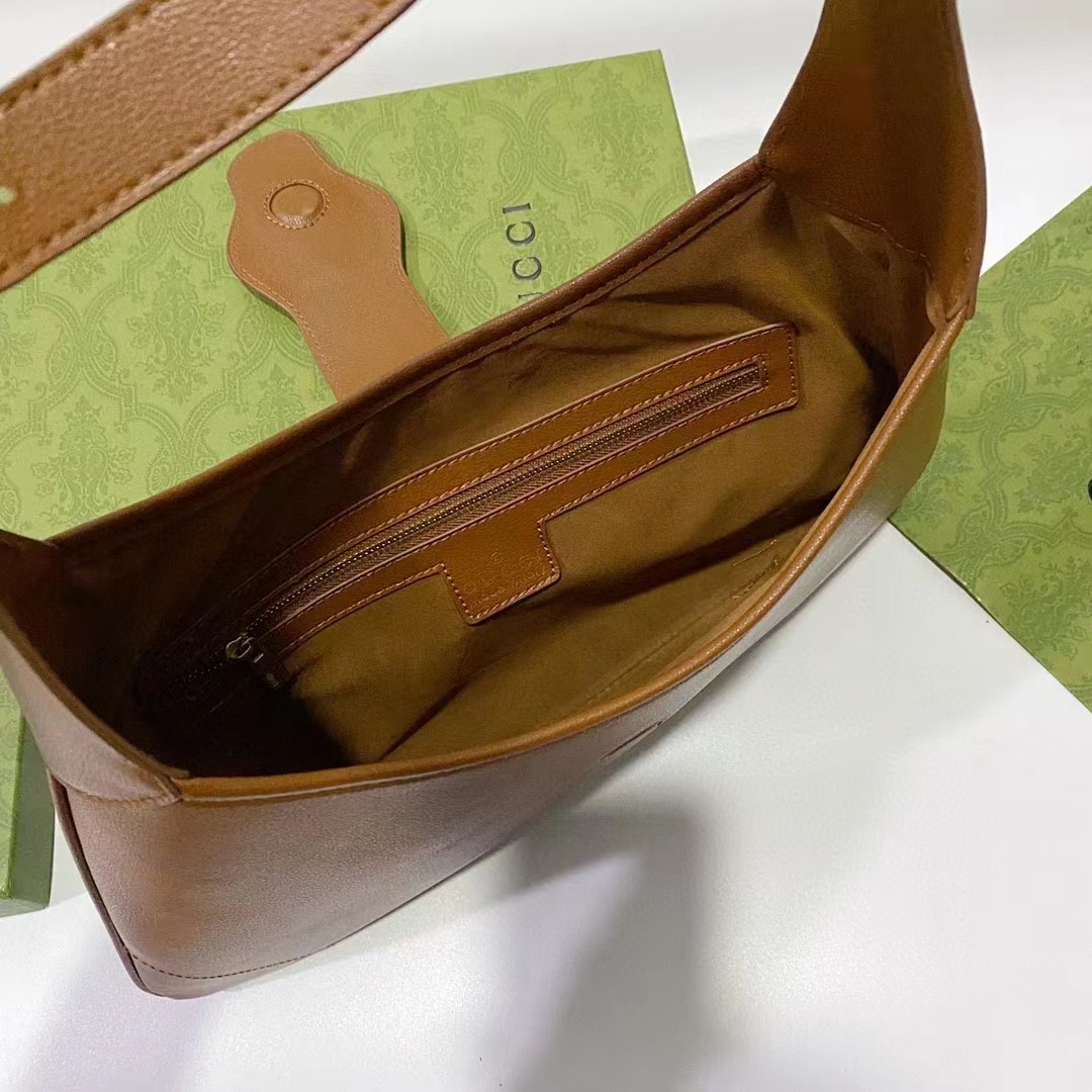 Gucci Women GG Aphrodite Medium Shoulder Bag Brown Soft Leather Double G