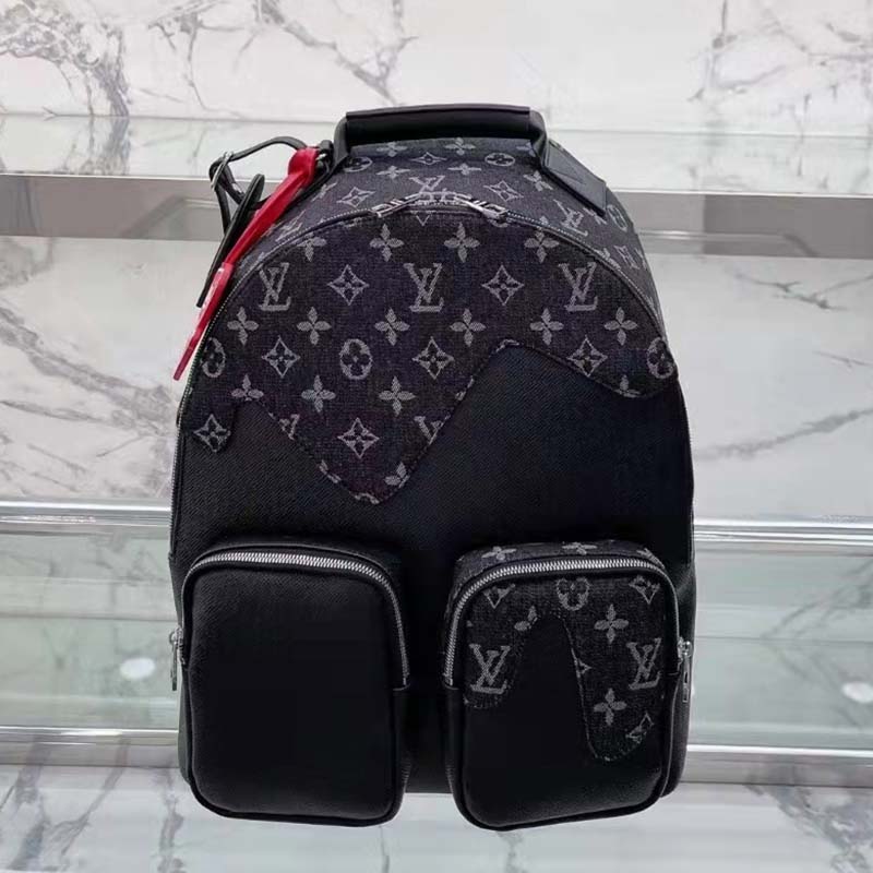Louis Vuitton LV Unisex Backpack Multipocket Black Monogram Denim Taurillon Cowhide Leather