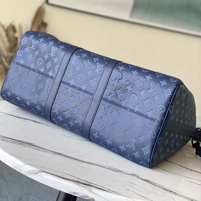 Louis Vuitton LV Unisex Keepall Bandoulière 50 Navy Blue Cabin Monogram Shadow Cowhide
