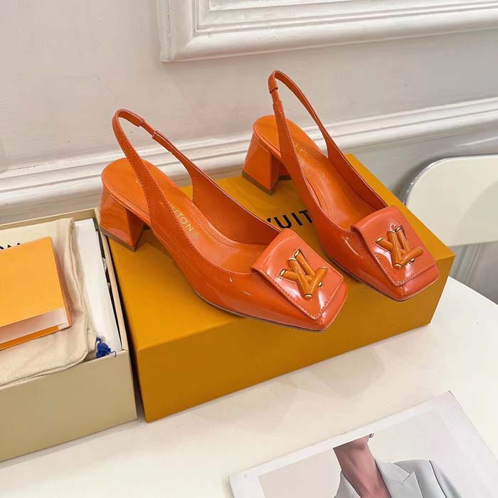 Louis Vuitton LV Women Shake Slingback Pump Orange Patent Calf Leather Lambskin 9.5 Cm Heel