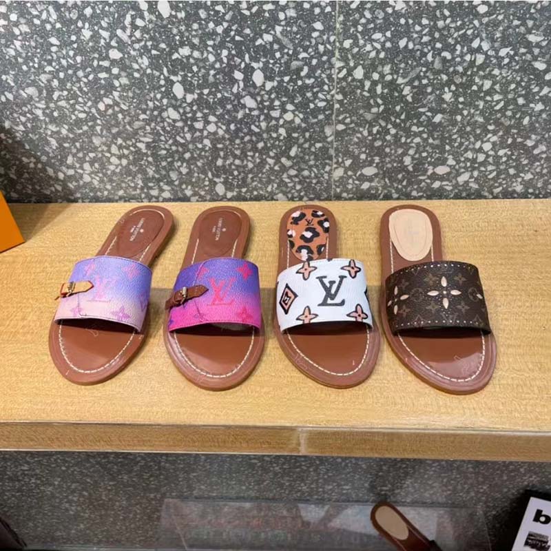 Louis Vuitton LV Women Lock It Flat Mule Fuchsia Pink Patent Monogram Canvas