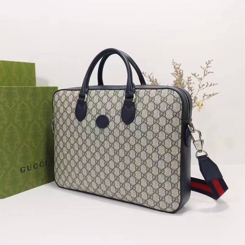 Gucci Unisex Business Case Interlocking G Blue Beige GG Supreme Canvas