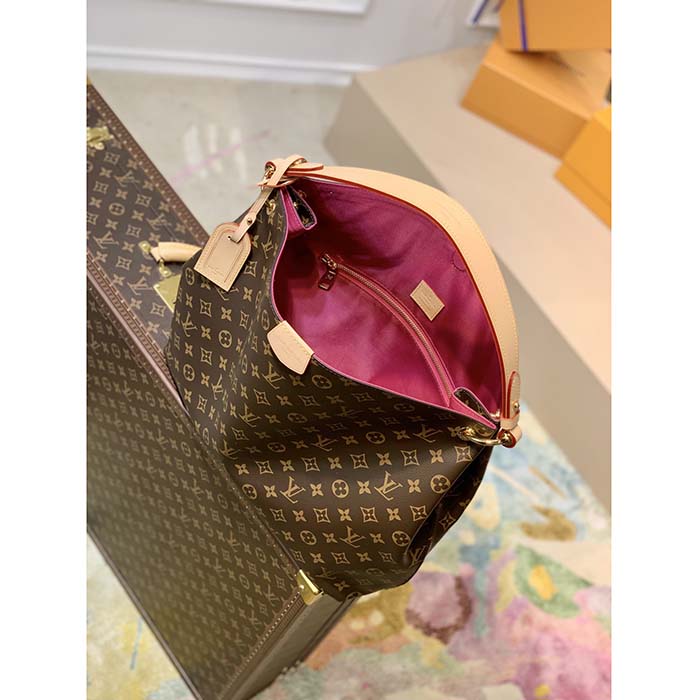 Louis Vuitton LV Unisex Graceful MM Hobo Pivoine Pink Monogram Coated Canvas