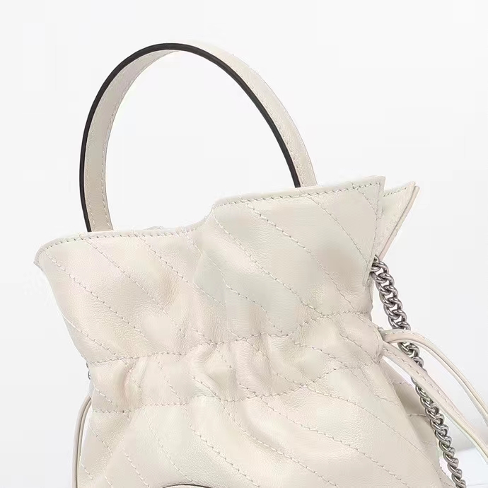 Gucci Women GG Blondie Mini Bucket Bag White Leather Round Interlocking G