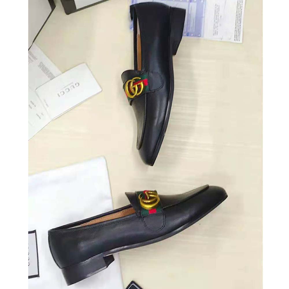 Gucci Men Leather Loafer with GG Web Shoes-Black