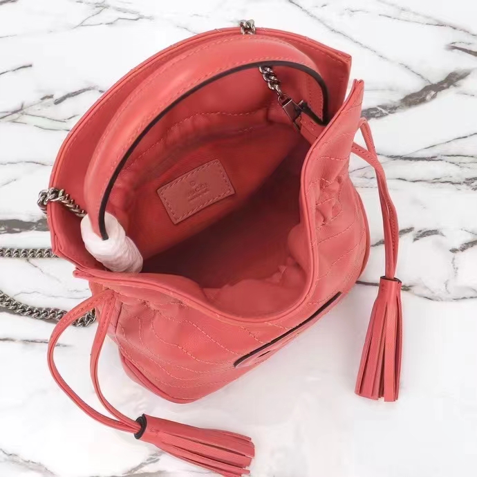 Gucci Women GG Blondie Mini Bucket Bag Pink Leather Round Interlocking G