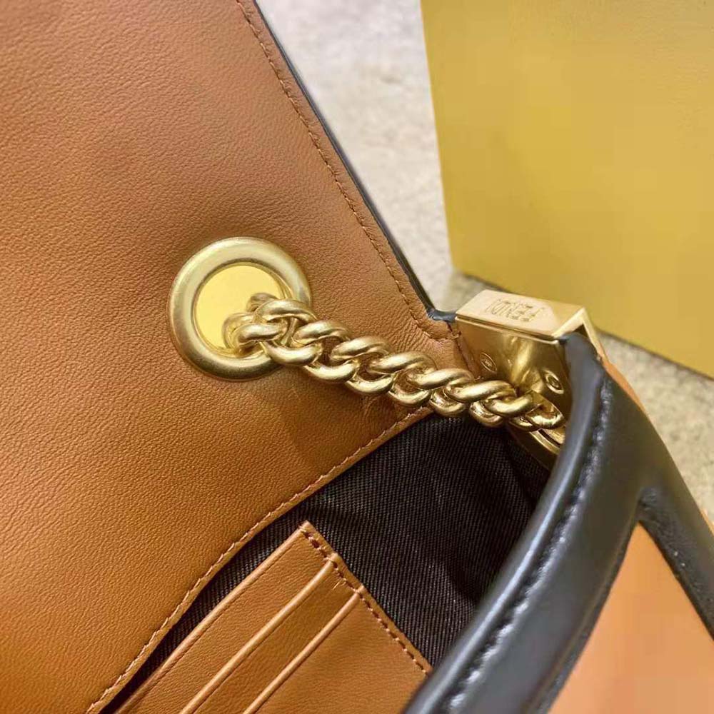 Fendi Women Mini Baguette Chain Brown and Black Nappa Leather Bag