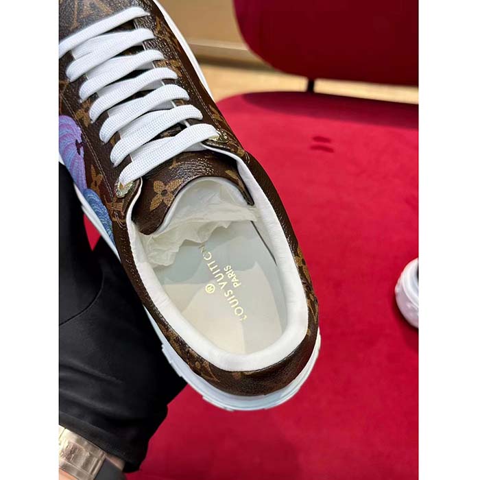 Louis Vuitton Women LV Time Out Sneaker Brown Printed Patent Monogram Canvas Flowers