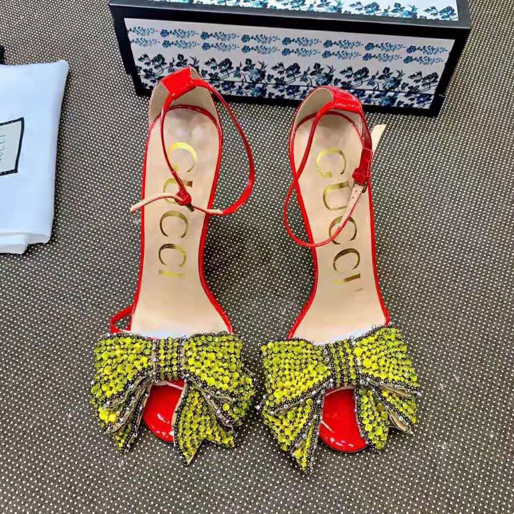 Gucci Women Patent Leather Sandal 11.4cm Thin Heel-Red