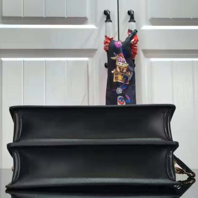 Louis Vuitton LV Women Since 1854 Dauphine MM Handbag Black Monogram Flowers Cowhide