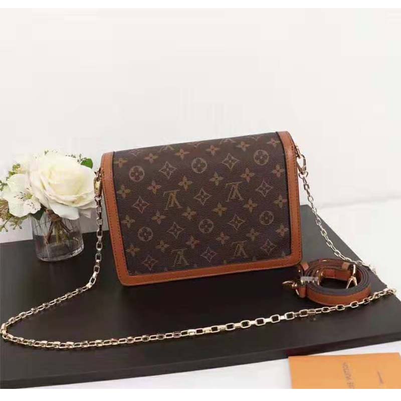 Louis Vuitton LV Women Dauphine MM Handbag in Monogram Canvas-Brown