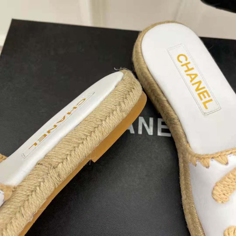 Chanel Women Mules Lambskin Beige & White