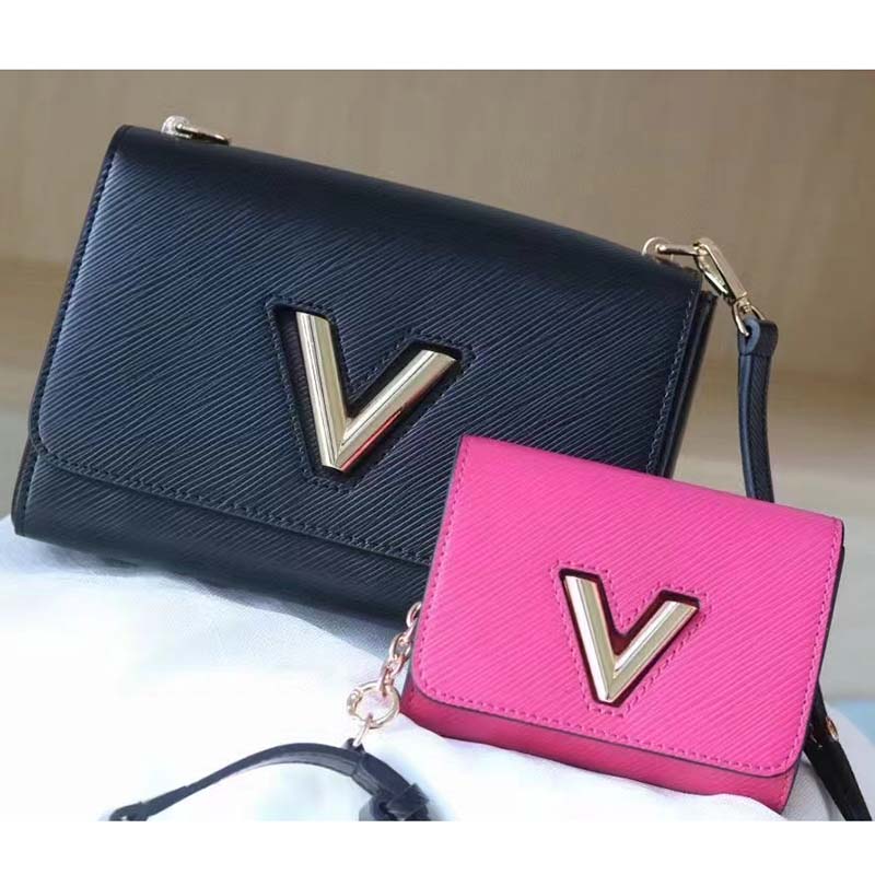 Louis Vuitton LV Women Twist MM Handbag Black Fuchsia Epi Grained Cowhide Leather