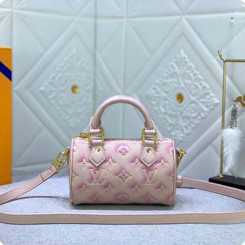 Louis Vuitton LV Women Nano Speedy Pink Monogram Empreinte Embossed Supple Grained Cowhide