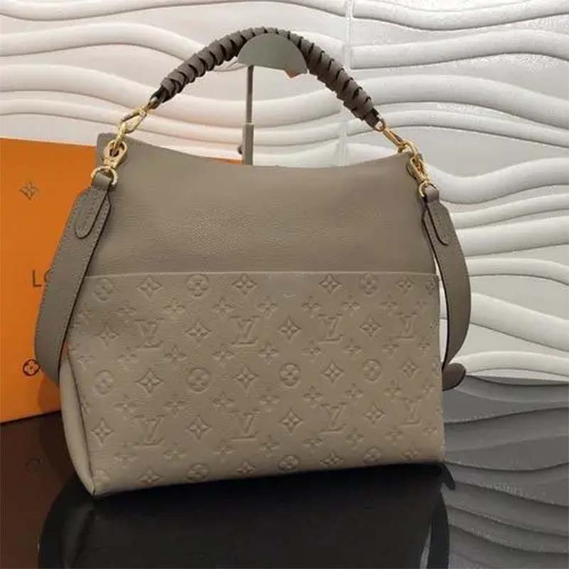 Louis Vuitton LV Women Maida Hobo Handbag Tourterelle Gray Embossed Grained Cowhide