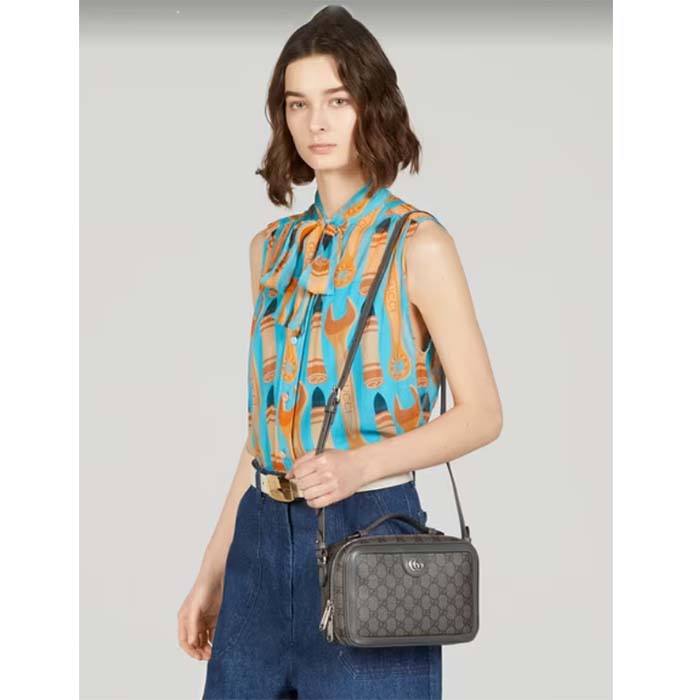 Gucci Unisex Ophidia Small Shoulder Bag Grey Black GG Supreme Canvas
