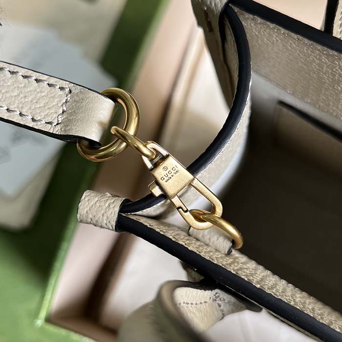 Gucci Unisex Mini Tote Bag Interlocking G Beige White GG Supreme Canvas