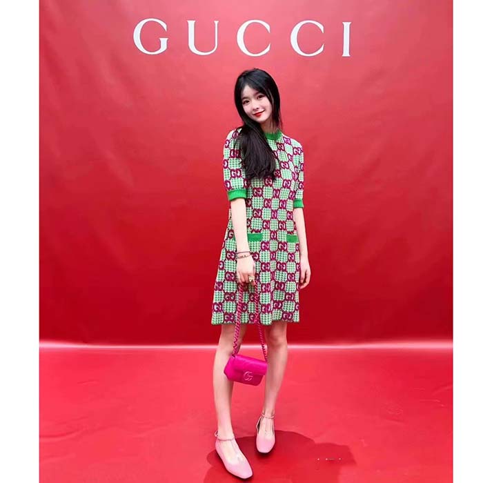 Gucci Women GG Ballet Flat Double G Pink Leather Sole Flat 1 Cm Heel