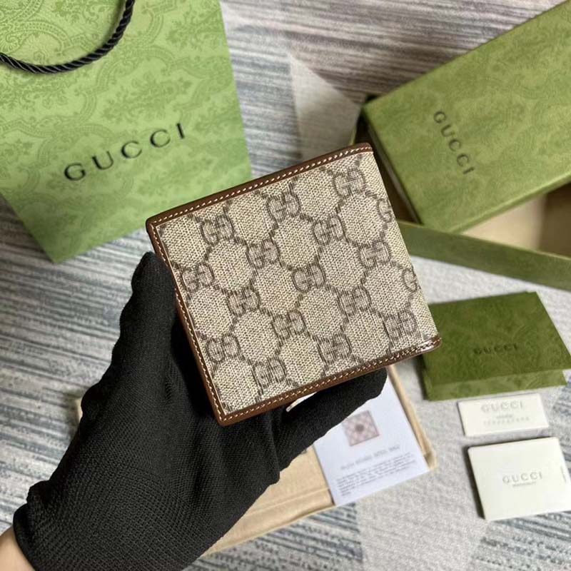 Gucci Unisex GG Wallet Interlocking G Beige Ebony GG Supreme Fabric