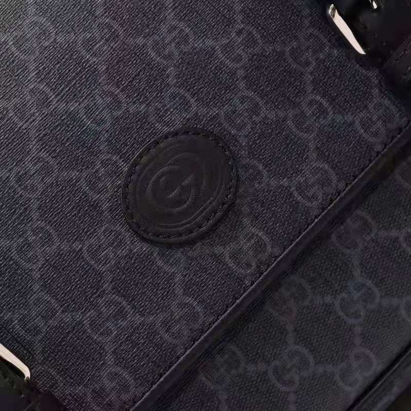 Gucci Unisex GG Messenger Bag Black GG Supreme Canvas Black Leather