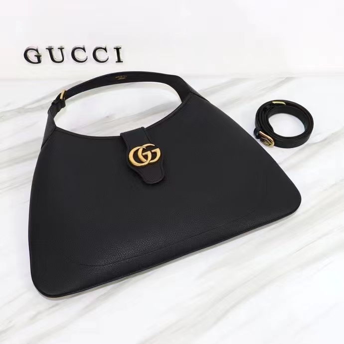 Gucci Women GG Aphrodite Large Shoulder Bag Black Soft Leather