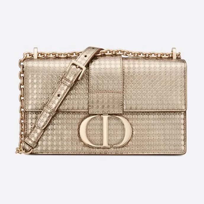 Dior Women 30 Montaigne Chain Bag Microcannage Calfskin Flap Closure
