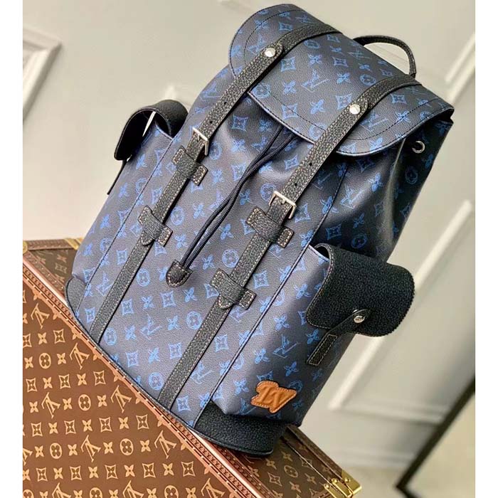 Louis Vuitton LV Unisex Christopher MM Backpack Blue Monogram Coated Canvas