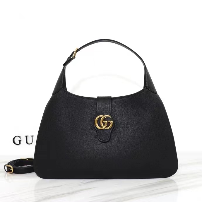Gucci Women GG Aphrodite Large Shoulder Bag Black Soft Leather