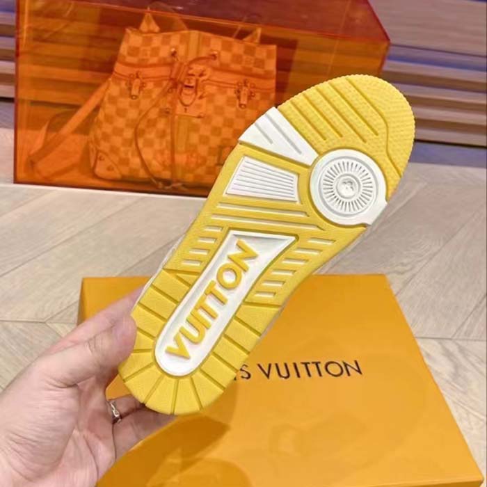 Louis Vuitton Unisex LV Trainer Sneaker Yellow Calf Leather Rubber Outsole Monogram Flowers