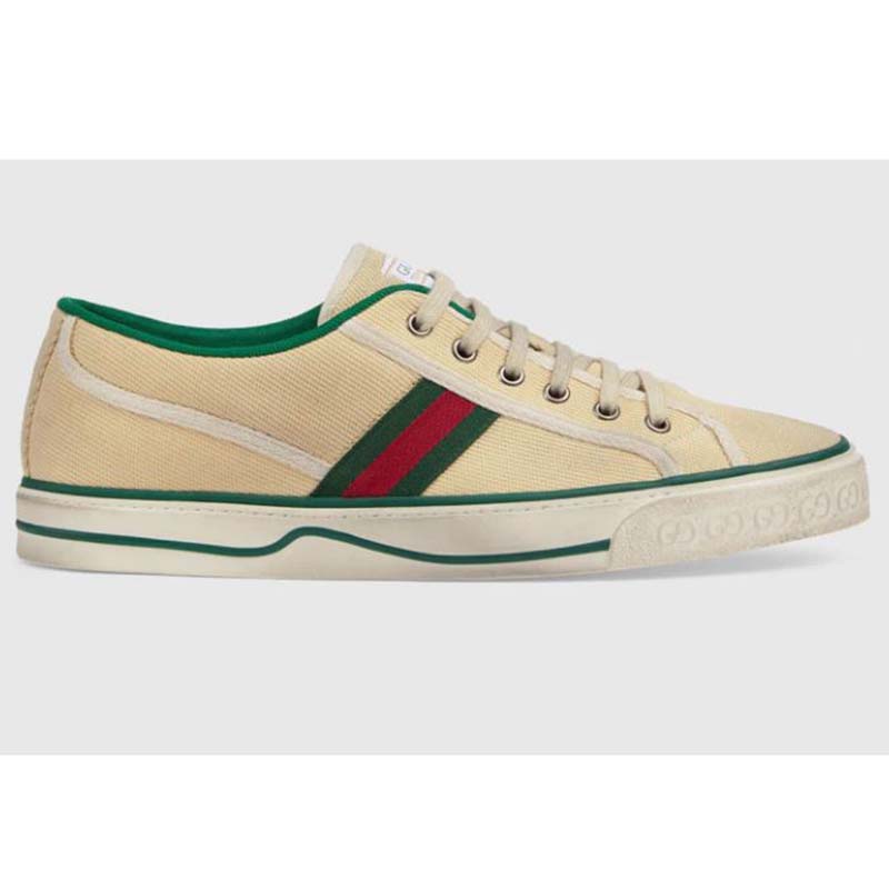 Gucci GG Unisex Gucci Tennis 1977 Sneaker Butter Cotton Green and Red Web