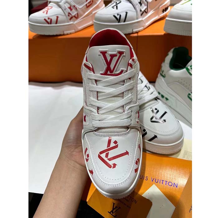 Louis Vuitton Unisex LV Trainer Sneaker Red Mix Sustainable Materials Monogram Flowers